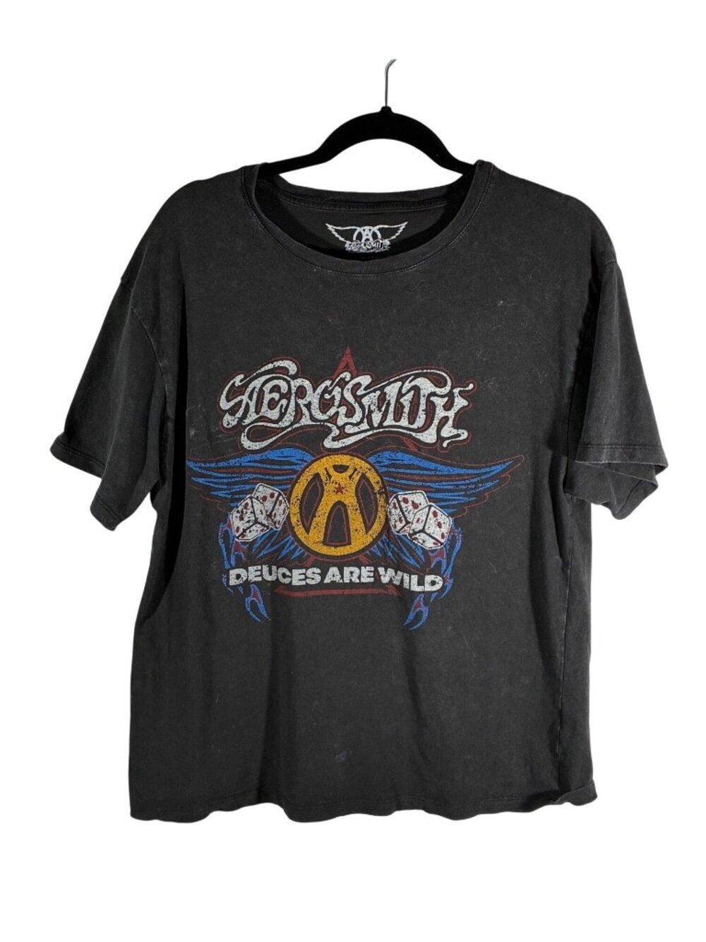 Aerosmith Deuces Are Wild Graphic band Tee Black Distressed Vintage Style Medium